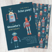 Cute Robot Kids Birthday Party Invitation Kaart