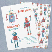 Cute Robot Kids Birthday Party Invitation Kaart