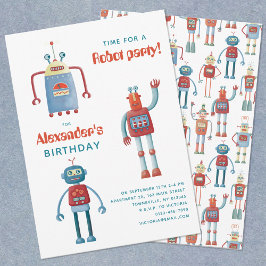 Cute Robot Kids Birthday Party Invitation Kaart