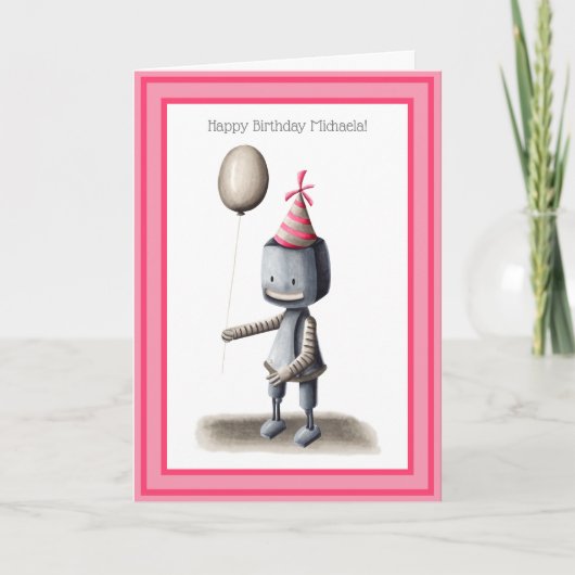 Cute Robot met ballon, speciaal gepersonaliseerd o Kaart (Voorkant)