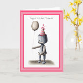 Cute Robot met ballon, speciaal gepersonaliseerd o Kaart (Gele Bloem)