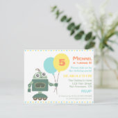 Cute Robot met ballon verjaardagsfeest uitnodiging (Staand voorkant)