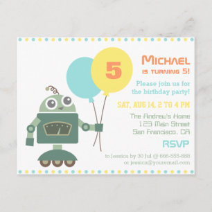 Cute Robot met ballon verjaardagsfeest uitnodiging
