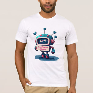 Cute Robot met Liefde Valentijnsbericht T-shirt, L T-shirt