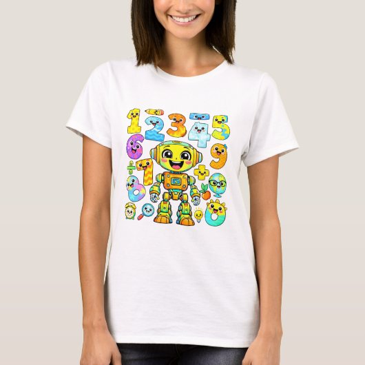 Cute Robot Numbers Maths T Shirt for Kids (Voorkant)