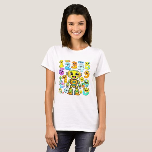 Cute Robot Numbers Maths T Shirt for Kids (Voorkant volledig)
