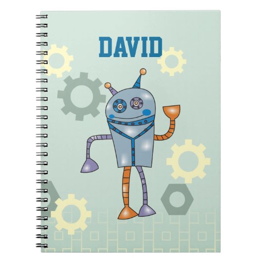 Cute Robot Persoonlijke naam Boys Notebook Notitieboek (Voorkant)