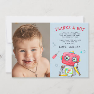 Cute Robot Platte bedankkaart met foto