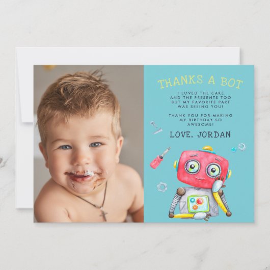 Cute Robot | Platte bedankkaart met foto (Voorkant)