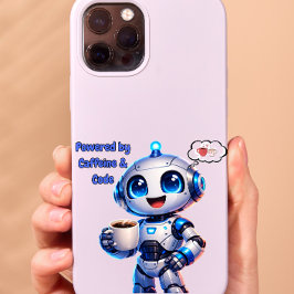 Cute Robot Powered by Caffeine & Code iPhone 14 Hoesje