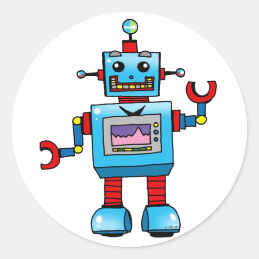 Cute robot ronde sticker (Voorkant)