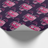 Cute robot roze paarse geek kinder cadeaupapier (Hoek)