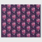 Cute robot roze paarse geek kinder cadeaupapier (Vlak)