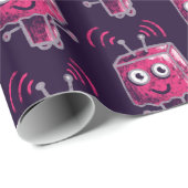 Cute robot roze paarse geek kinder cadeaupapier (Rol Hoek)