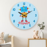 Cute Robot Science Boys Bedroom Wall Grote Klok<br><div class="desc">Cute Robot Science boys Bedroom Wall Large Clock. Pas dit douaneontwerp met uw eigen naam of tekst aan.</div>