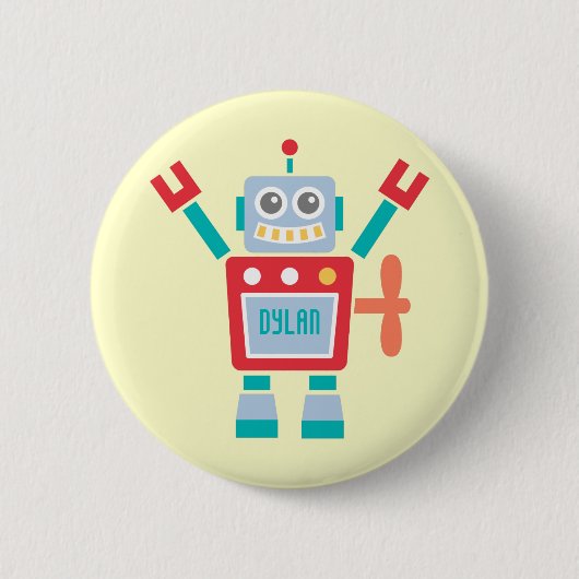 Cute Robot Speelgoed Kinder Naam Button (Voorkant)