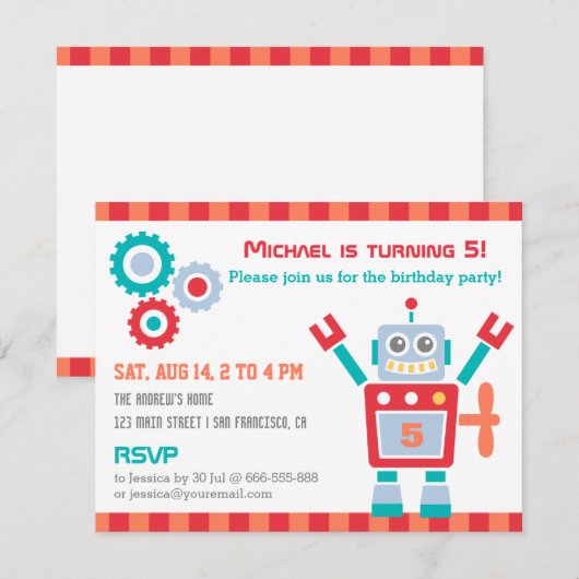 -Cute Robot Speelgoed, uitnodiging op zaterdag (Voorkant / Achterkant)