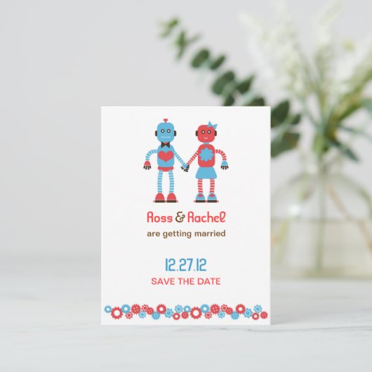 Cute Robot Thema Trouwkaart Save the Date (Staand voorkant)