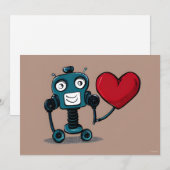 Cute Robot Valentijn Heart Ballon Feestdagenkaart (Voorkant / Achterkant)