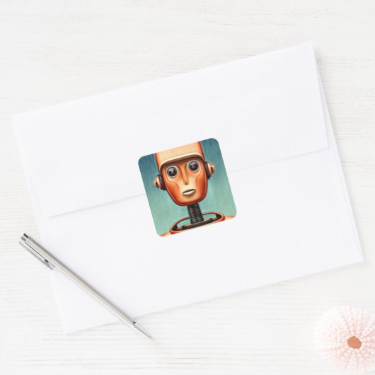 Cute Robot Vierkante Sticker (Envelop)