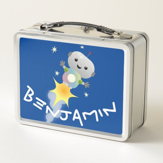 Cute robot vliegend in de cartoon van de ruimte (Achterkant)