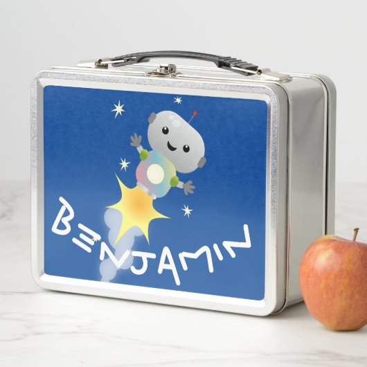 Cute robot vliegend in de cartoon van de ruimte (In situ)