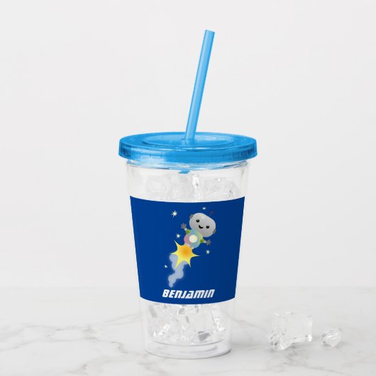 Cute robot vliegend in de cartoon van de ruimte acryl drinkbeker (Achterkant ijs)