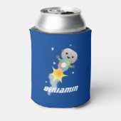 Cute robot vliegend in de cartoon van de ruimte blikjeskoeler (Blikje Achterkant)