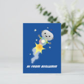 Cute robot vliegend in de cartoon van de ruimte briefkaart (Staand voorkant)