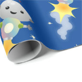 Cute robot vliegend in de cartoon van de ruimte cadeaupapier (Rol Hoek)