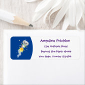 Cute robot vliegend in de cartoon van de ruimte etiket (Insitu)