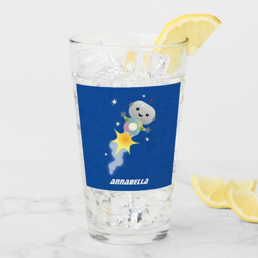 Cute robot vliegend in de cartoon van de ruimte glas (Achterkant ijs)