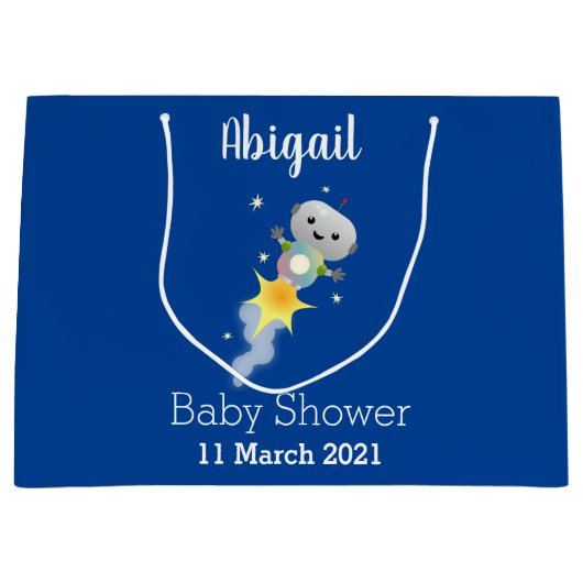 Cute robot vliegend in de cartoon van de ruimte groot cadeauzakje (Voorkant)