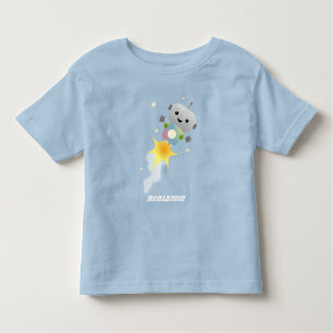 Cute robot vliegend in de cartoon van de ruimte kinder shirts
