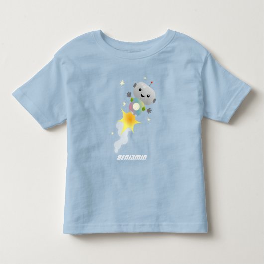 Cute robot vliegend in de cartoon van de ruimte kinder shirts (Voorkant)