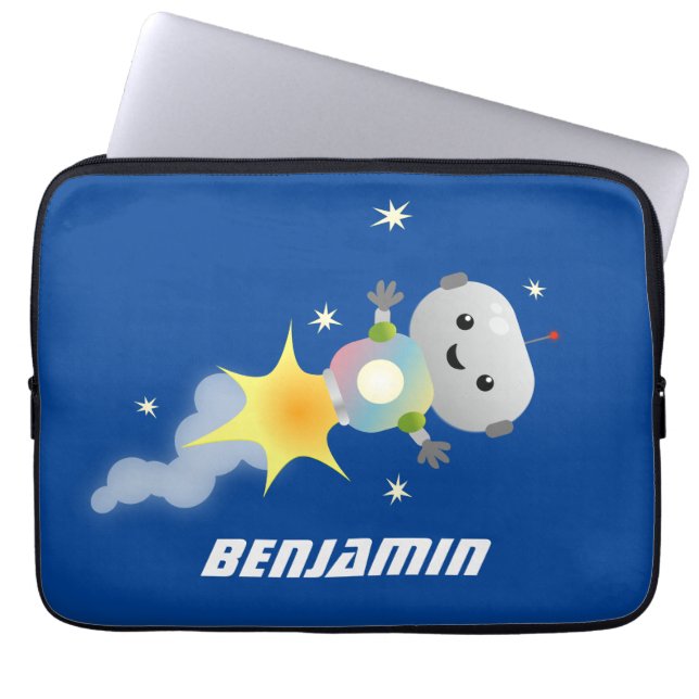 Cute robot vliegend in de cartoon van de ruimte laptop sleeve (Voorkant)