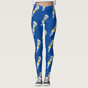 Cute robot vliegend in de cartoon van de ruimte leggings