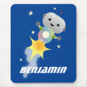 Cute robot vliegend in de cartoon van de ruimte muismat (Voorkant)