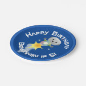 Cute robot vliegend in de cartoon van de ruimte papieren bordje (Gekanteld)