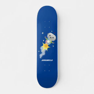 Cute robot vliegend in de cartoon van de ruimte persoonlijk skateboard