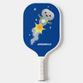 Cute robot vliegend in de cartoon van de ruimte pickleball paddle (Voorkant)