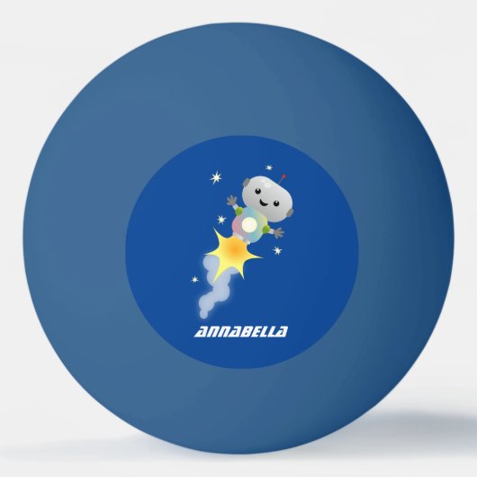 Cute robot vliegend in de cartoon van de ruimte pingpongbal (Voorkant)