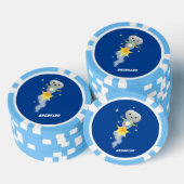 Cute robot vliegend in de cartoon van de ruimte poker chips (Opstapeling)