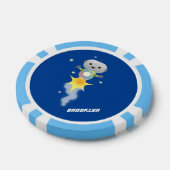 Cute robot vliegend in de cartoon van de ruimte poker chips (Enkel)