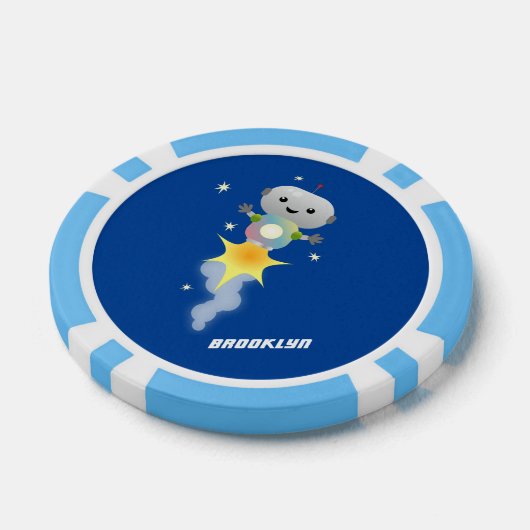 Cute robot vliegend in de cartoon van de ruimte poker chips (Enkel)