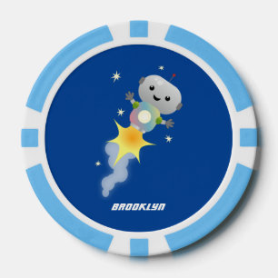 Cute robot vliegend in de cartoon van de ruimte poker chips
