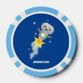 Cute robot vliegend in de cartoon van de ruimte poker chips (Achterkant)