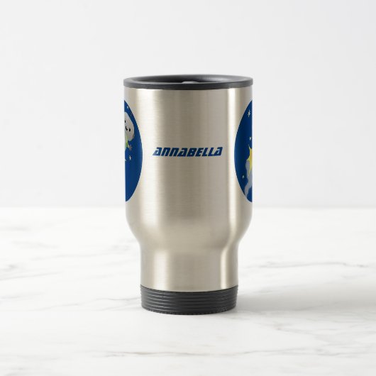 Cute robot vliegend in de cartoon van de ruimte reisbeker (Center)