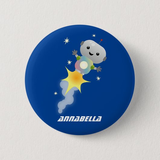 Cute robot vliegend in de cartoon van de ruimte ronde button 5,7 cm (Voorkant)