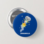 Cute robot vliegend in de cartoon van de ruimte ronde button 5,7 cm (Voorkant /achterkant)